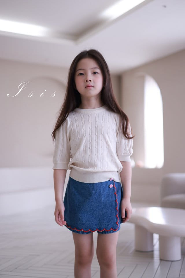 Isis - Korean Children Fashion - #littlefashionista - Red Line Denim Skirt Shorts - 2