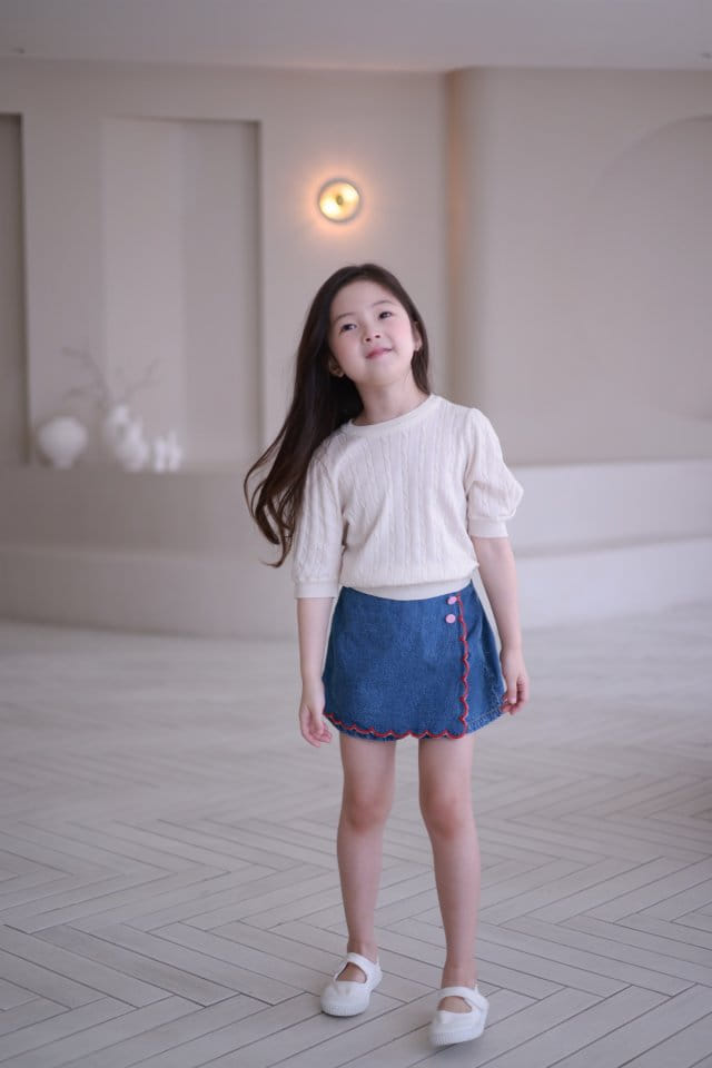 Isis - Korean Children Fashion - #magicofchildhood - Red Line Denim Skirt Shorts - 3