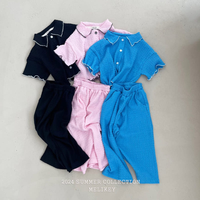 Melikey - Korean Children Fashion - #kidsshorts - Pleats Shirt Top Bottom Set - 2
