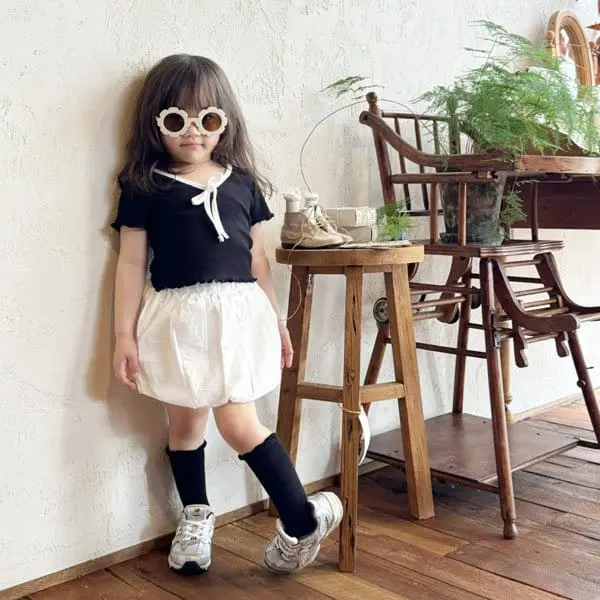 Mini mellow - Korean Children Fashion - #minifashionista - Rib Ribbon  Terry V Neck Tee