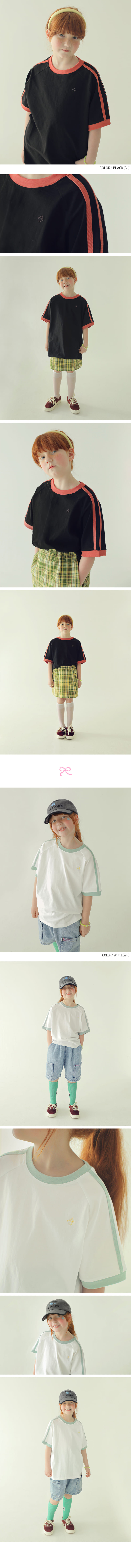 Peach-Cream - Korean Children Fashion - #kidsshorts - Line Raglan Tee - 2