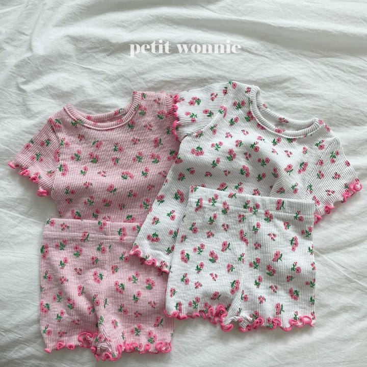 Petitwonnie - Korean Children Fashion - #kidzfashiontrend - Pink Flower Top Bottom Set - 2