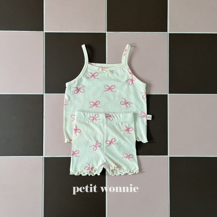 Petitwonnie - Korean Children Fashion - #littlefashionista - Lovely Ribbon Sleeveless Top Bottom Set - 7