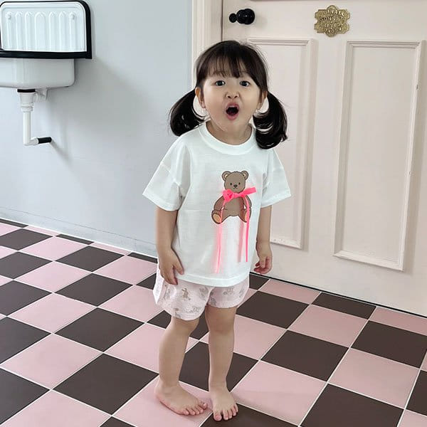 Petitwonnie - Korean Children Fashion - #magicofchildhood - Ribbon Bear Pajama Top Bottom Set