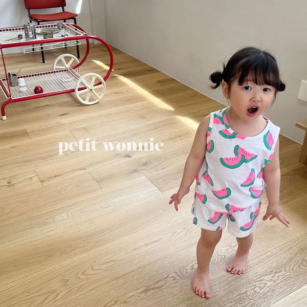 Petitwonnie - Korean Children Fashion - #prettylittlegirls - Water Melon Sleeveless Top Botton Set