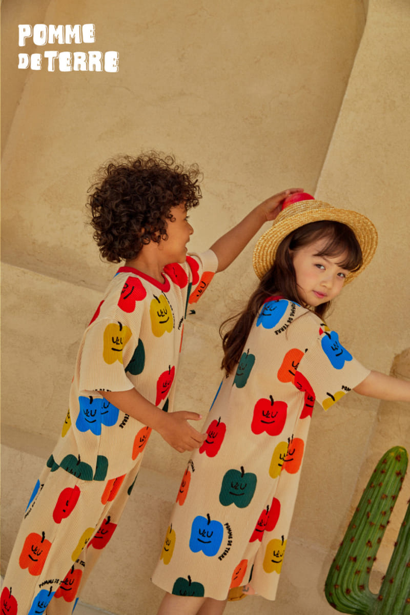 Pomme de terre - Korean Children Fashion - #kidsshorts - Apple Pleats Top Bottom Set - 3