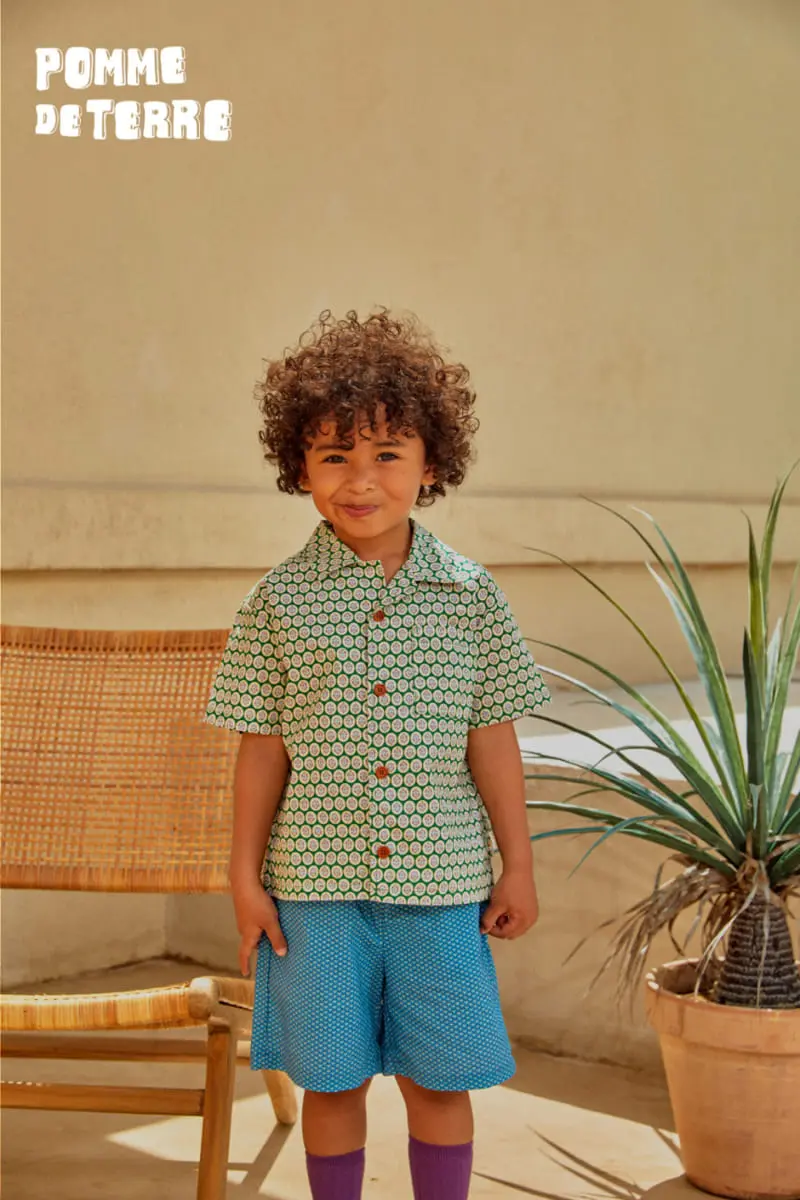 Pomme de terre - Korean Children Fashion - #toddlerclothing - Dot Flora Open Collar Shirt - 9