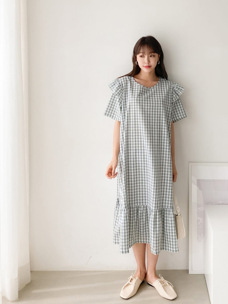 Theggllim - Korean Women Fashion - #momslook - Check Frill One-Piece - 8
