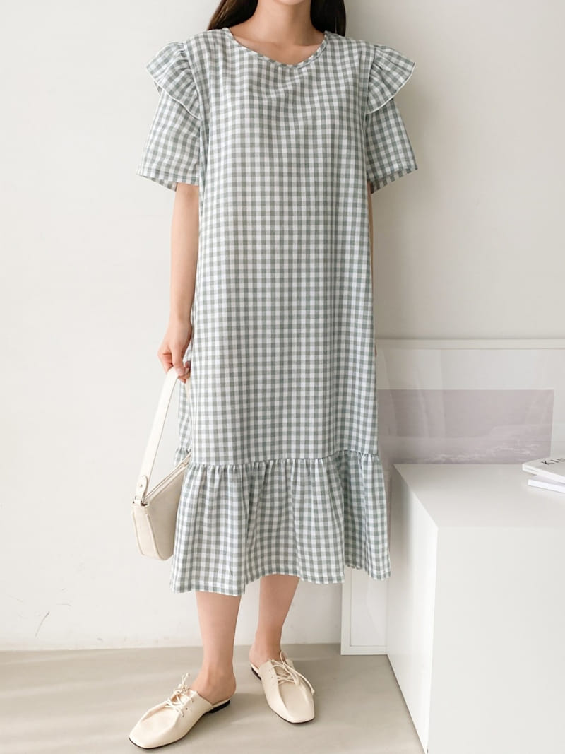 Theggllim - Korean Women Fashion - #pursuepretty - Check Frill One-Piece - 2