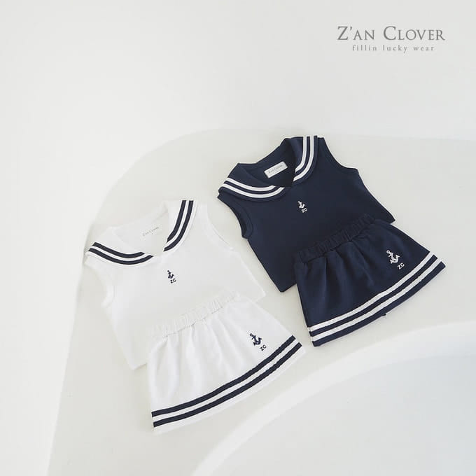 Zan Clover - Korean Children Fashion - #designkidswear - Sailior Skirt Top Bottom Set