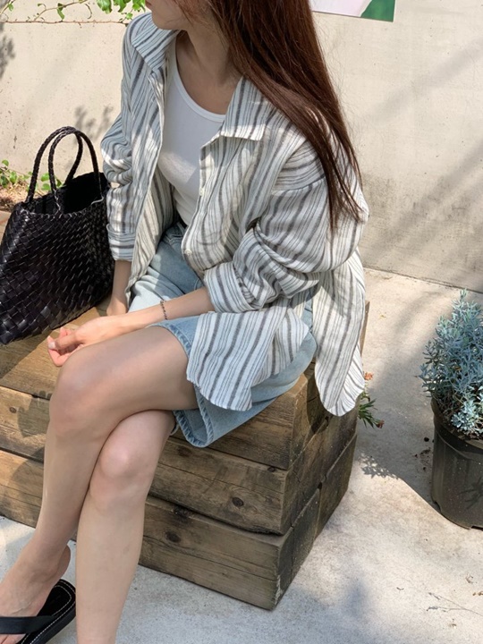 Linen Stripe Loose Fit Shirt 
