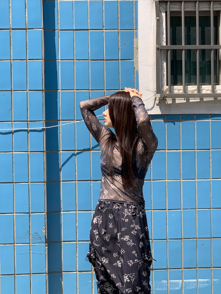 Bricklane - Korean Women Fashion - #womensfashion - Floral Mesh Tee - 5