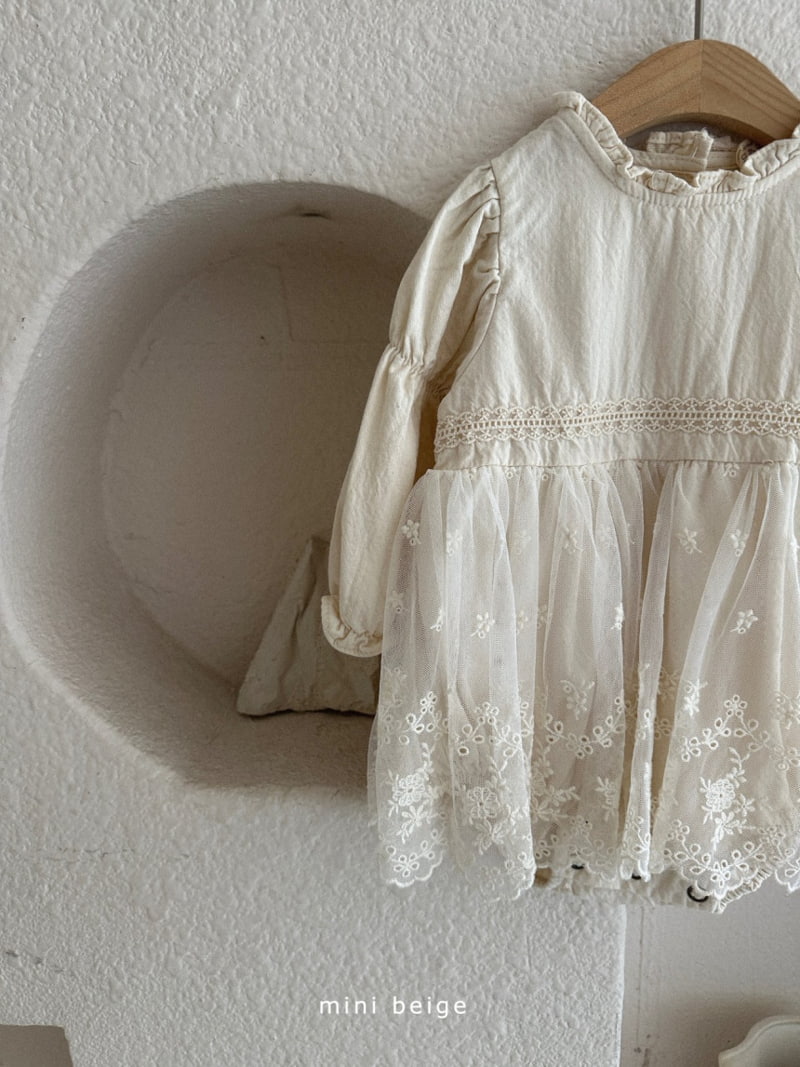 The Beige - Korean Baby Fashion - #babyootd - Mesh Lace Skirt Bodysuit - 2