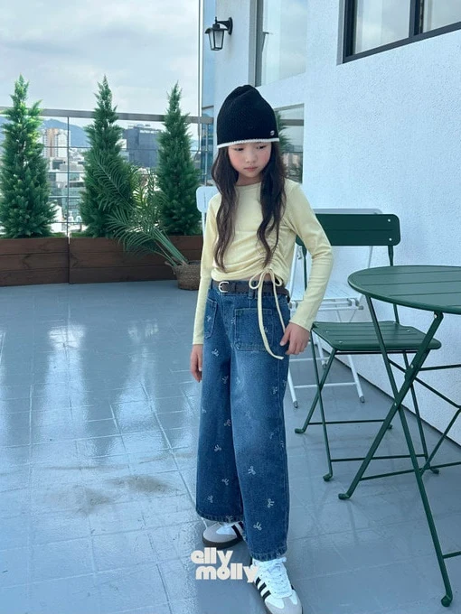 Ribbon Wide Denim Pants