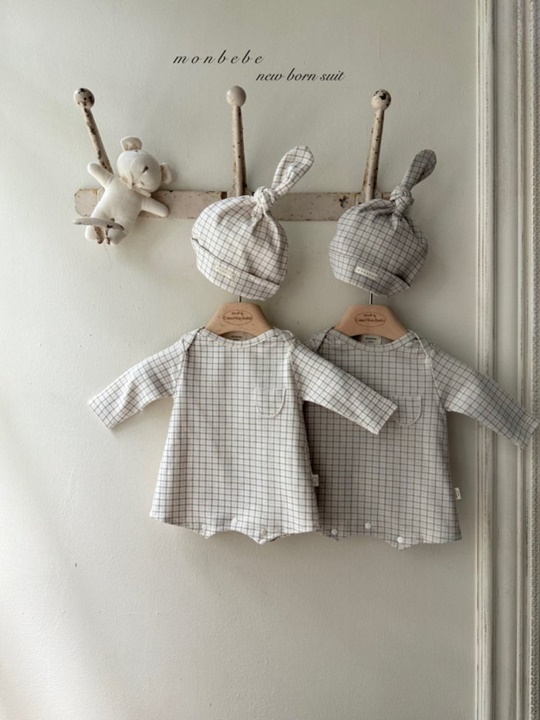 Mon Check Bodysuit with Bonnet