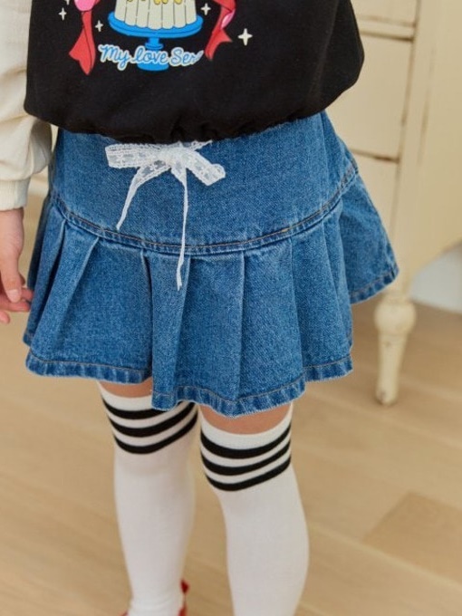 Lace Denim Pleats Skirt Lace Denim Pleats Skirt