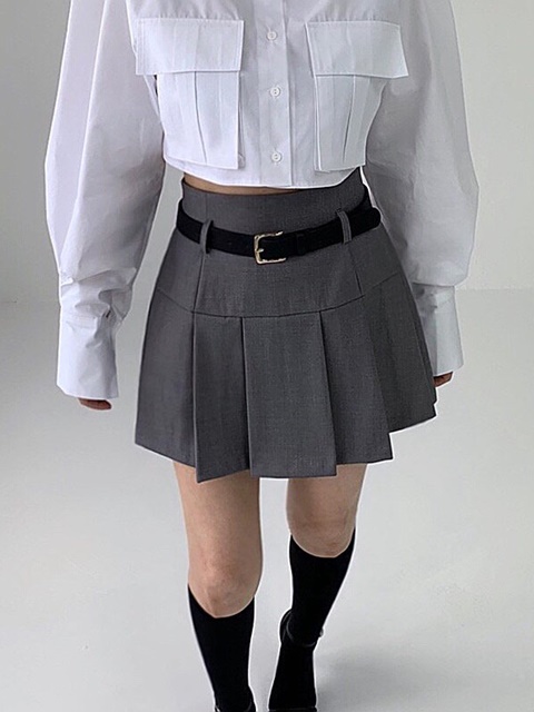 Low Pleats Skirt with Belt Low Pleats Skirt with Belt
