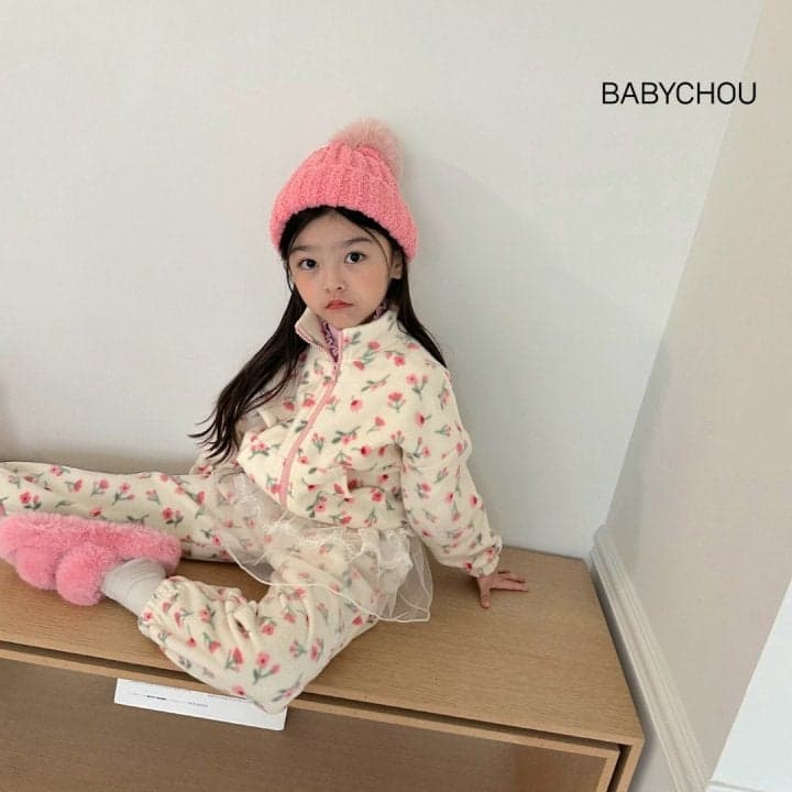 Babychou - Korean Children Fashion - #minifashionista - Flower Fleece Zip-up - 7