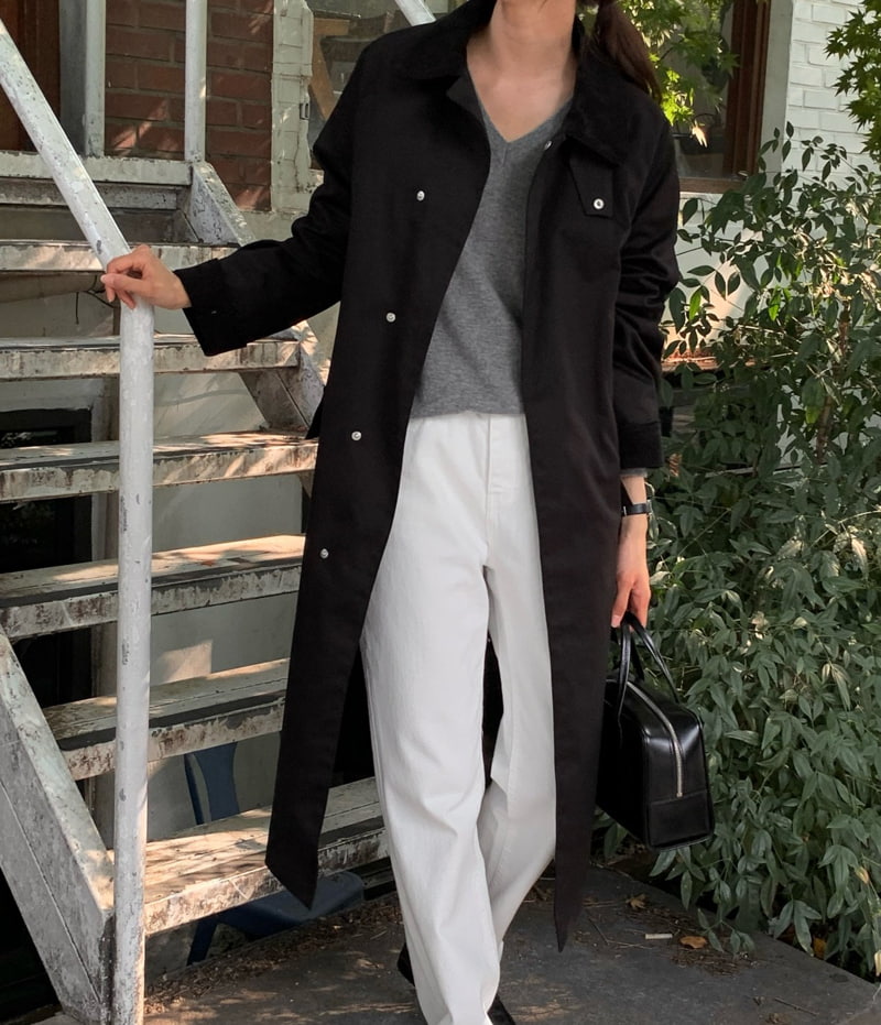 Moani - Korean Women Fashion - #momslook - Corduroy Collar Trench Coat - 8