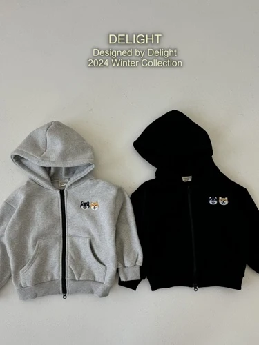 Double Shiba Inu Fleece Hooded Zip-up Jacket With Mom Double Shiba Inu Fleece Hooded Zip-up Jacket With Mom
