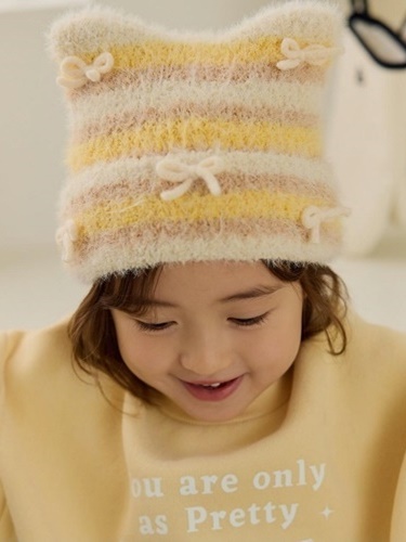 Stripe Ribbon Horn Beanie