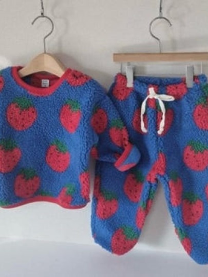 Strawberry Fleece Top Bottom Set Strawberry Fleece Top Bottom Set