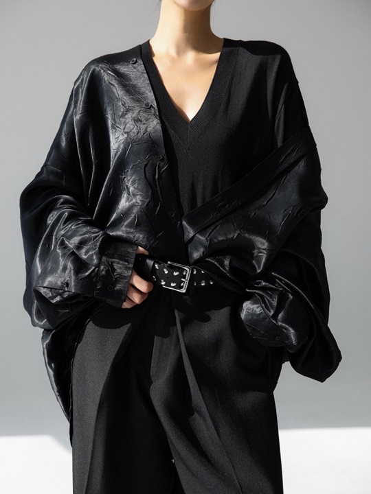 Crinkle Satin Oversized Button Down Shirt Crinkle Satin Oversized Button Down Shirt