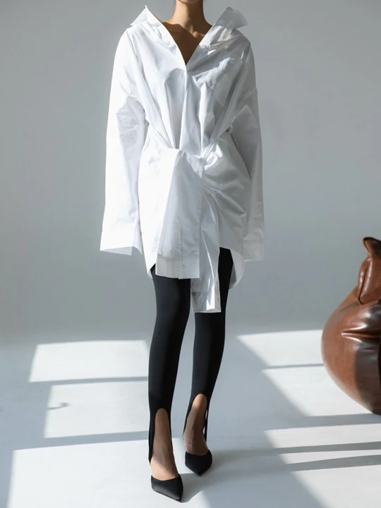 Oversized Knot Sleeved Detail Button Down Shirt Dress Oversized Knot Sleeved Detail Button Down Shirt Dress