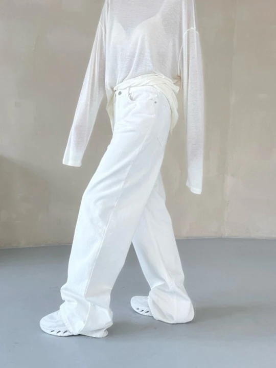 High Rise Wide Leg White Denim Pants