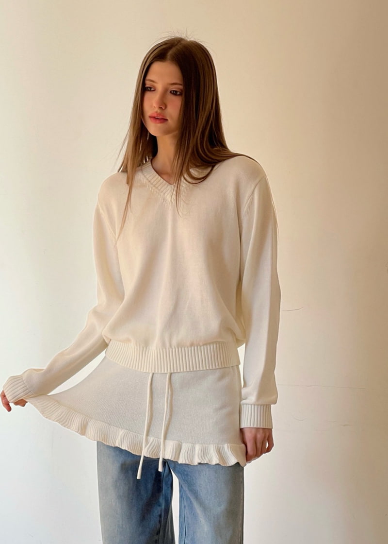140 Avenue - Korean Women Fashion - #momslook - Cotton V Neck Knit Set - 6