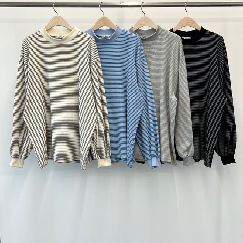 140 Avenue - Korean Women Fashion - #momslook - Half Turtleneck Stripe Tee