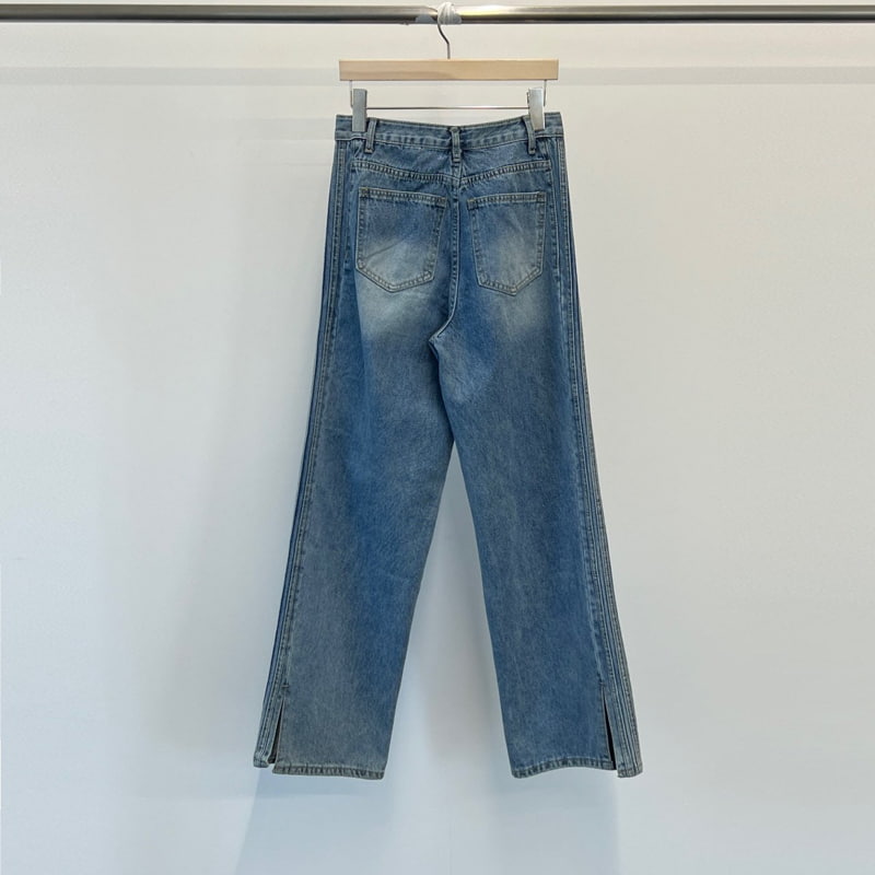140 Avenue - Korean Women Fashion - #momslook - Three Lines Slit Denim Pants - 6