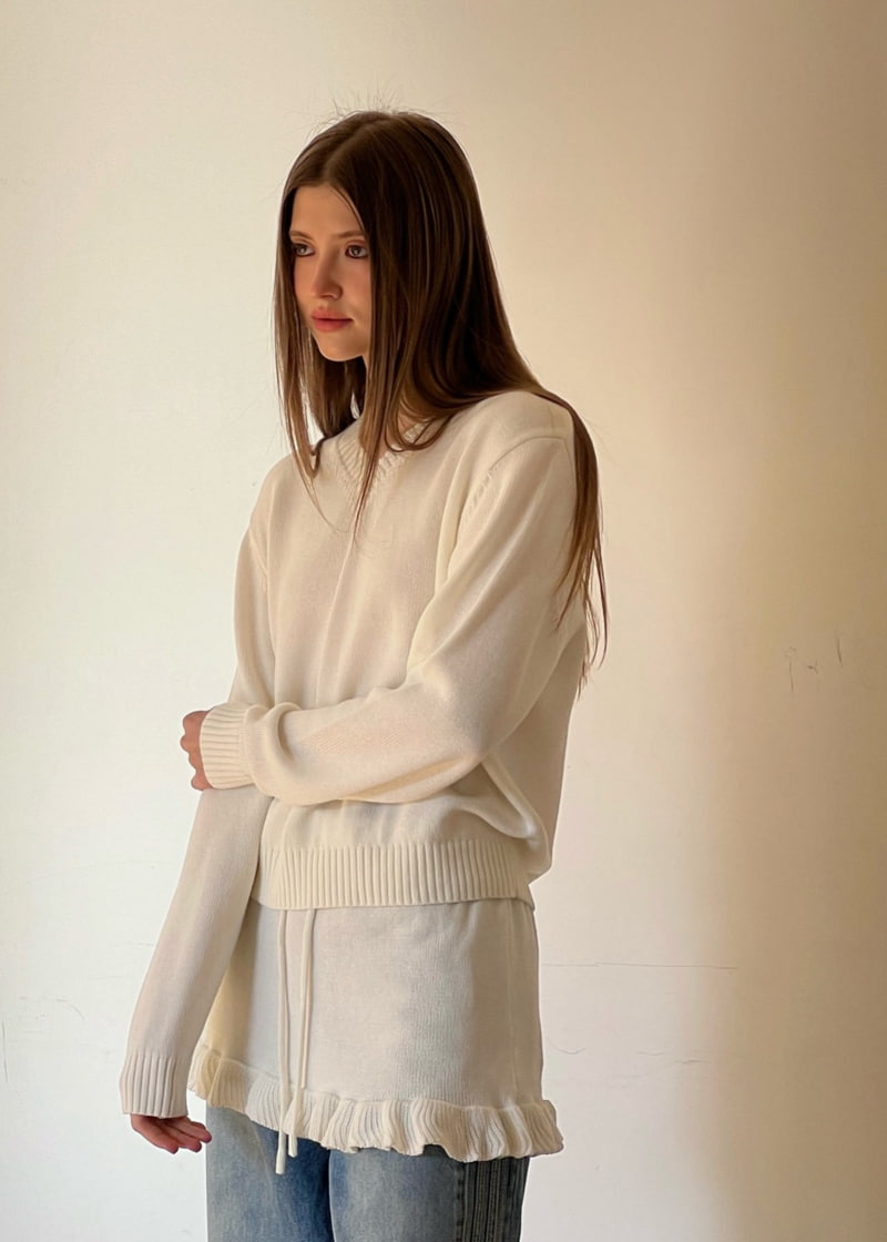 140 Avenue - Korean Women Fashion - #womensfashion - Cotton V Neck Knit Set - 5