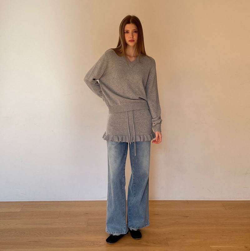 140 Avenue - Korean Women Fashion - #womensfashion - Cotton V Neck Knit Set - 7
