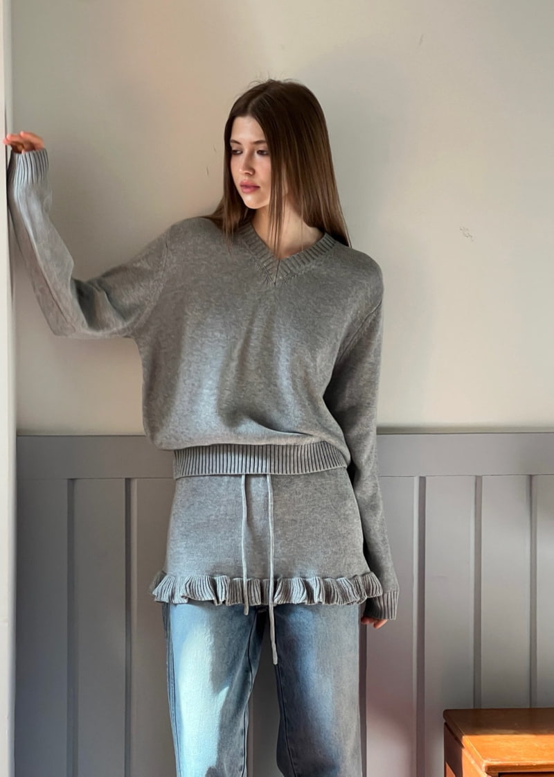 140 Avenue - Korean Women Fashion - #womensfashion - Cotton V Neck Knit Set - 9