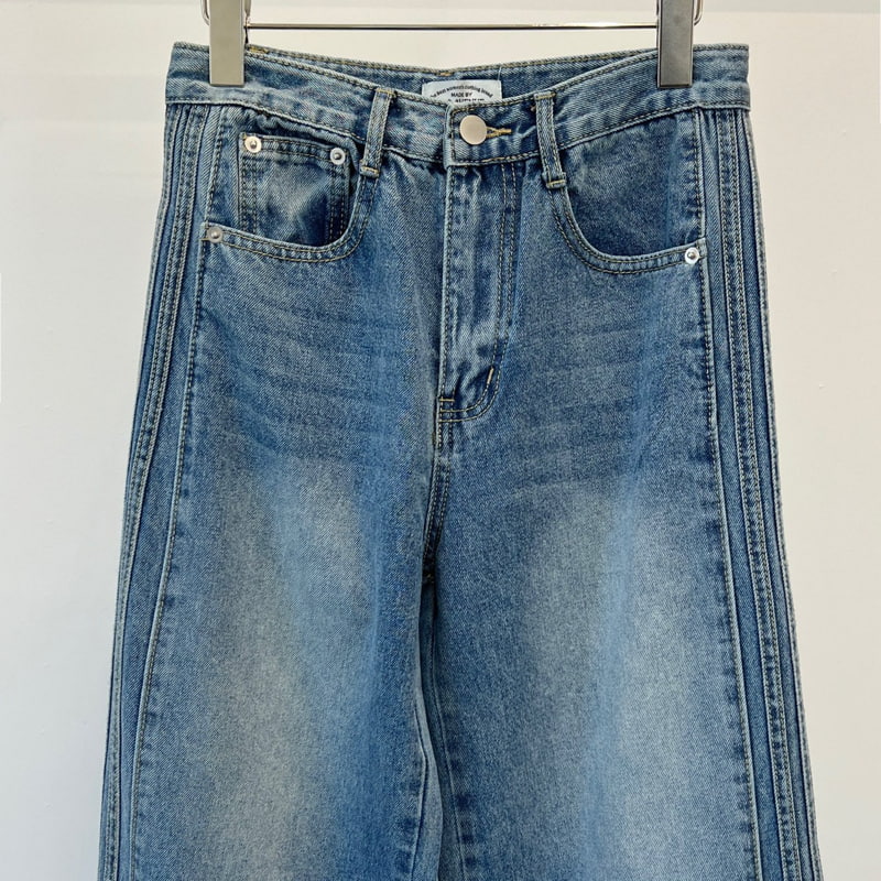 140 Avenue - Korean Women Fashion - #womensfashion - Three Lines Slit Denim Pants - 2