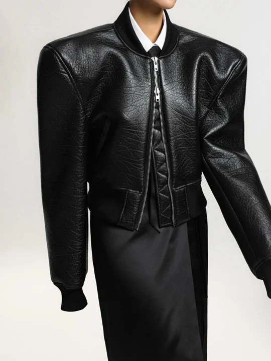 Cushioned Fabric Padded Shoulder Point Detail Bomber Jacket Cushioned Fabric Padded Shoulder Point Detail Bomber Jacket