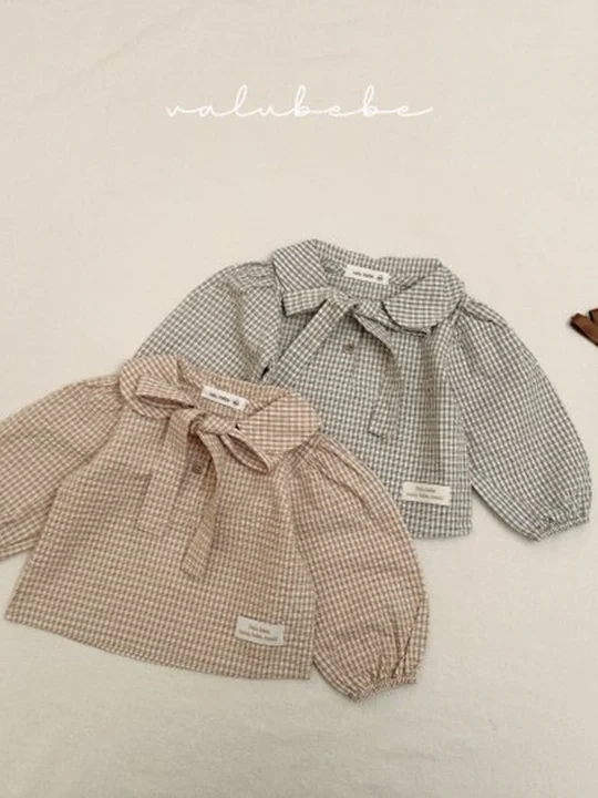 Small Check Tie Blouse (Bebe)
