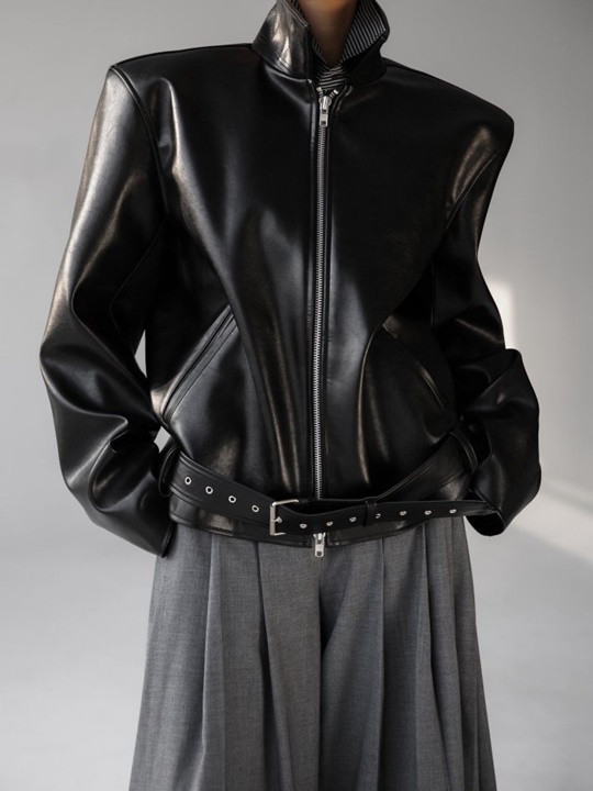Oversized Single Zipped Detail Belted Bucklet Jacket Oversized Single Zipped Detail Belted Bucklet Jacket