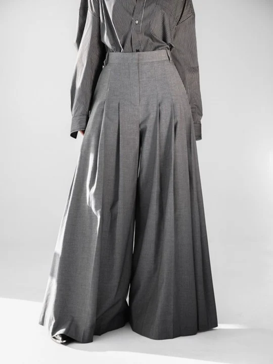 Pleated Detail Wool Wide Trousers