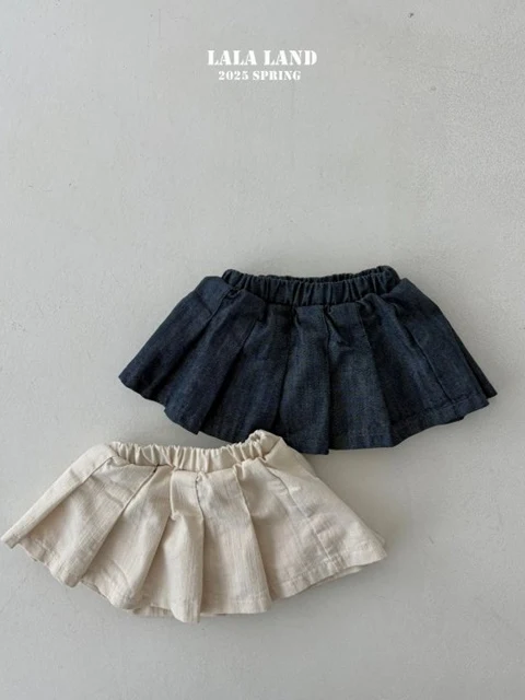 Slub Denim Pleated Skirt