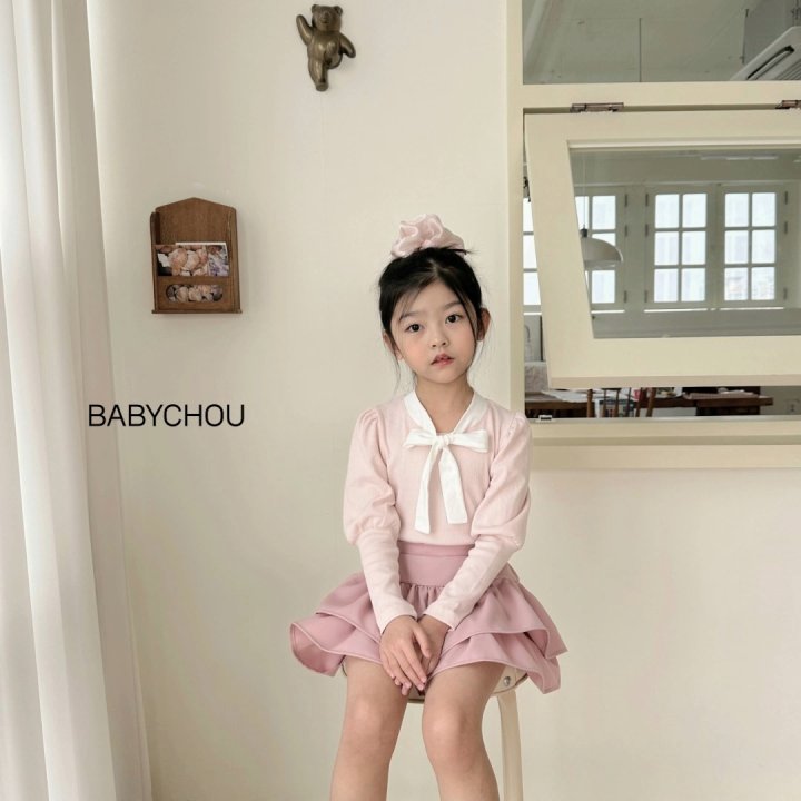 Babychou - Korean Children Fashion - #littlefashionista - Ribbon Tie Puff Tee - 8