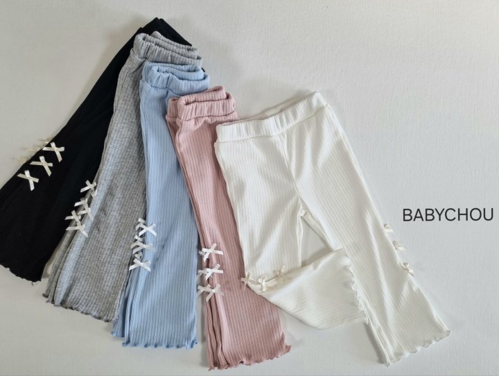 Babychou - Korean Children Fashion - #minifashionista - Ribbed Ribbon Bootcut Pants