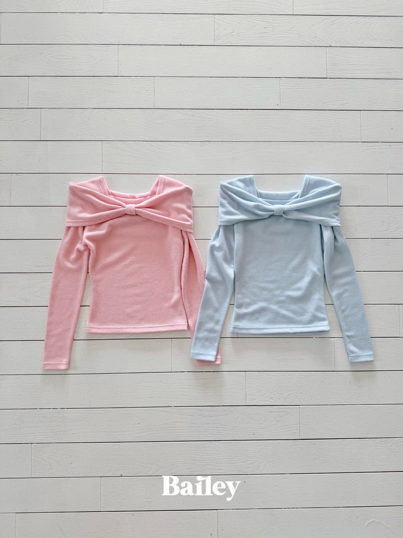 Bailey - Korean Children Fashion - #childofig - Ribbon Open Shoulder Tee - 5