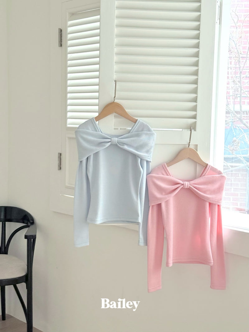Bailey - Korean Children Fashion - #littlefashionista - Ribbon Open Shoulder Tee