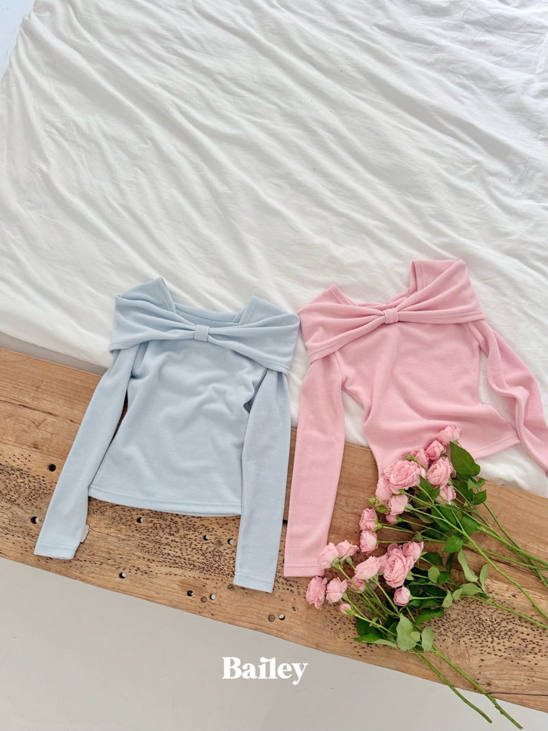 Bailey - Korean Children Fashion - #minifashionista - Ribbon Open Shoulder Tee - 3