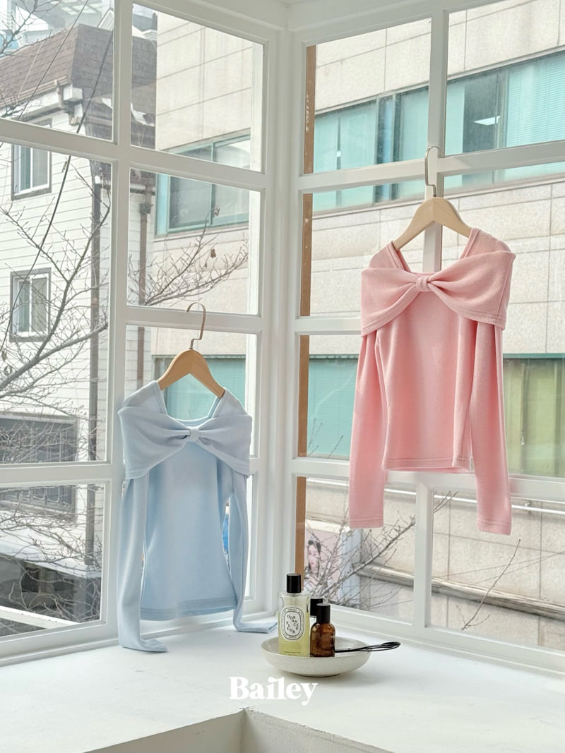 Bailey - Korean Children Fashion - #minifashionista - Ribbon Open Shoulder Tee - 4