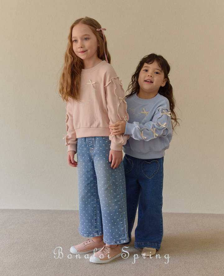 Bonaloi - Korean Children Fashion - #childofig - Mini Heart Denim Pants - 7