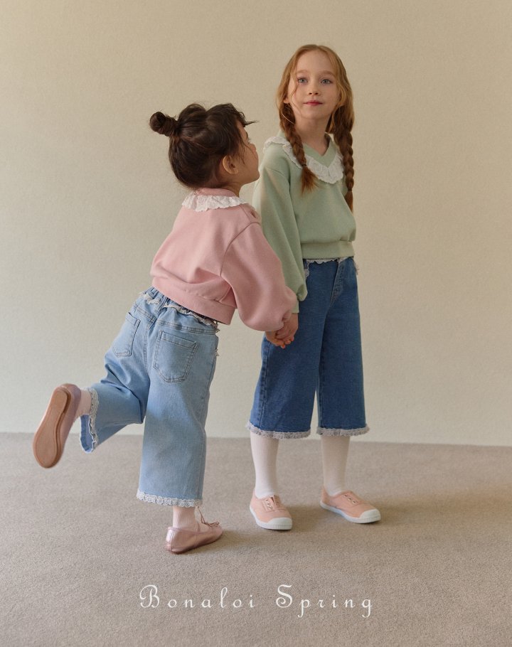 Bonaloi - Korean Children Fashion - #childofig - Ribbon Lace V Sweatshirts - 6
