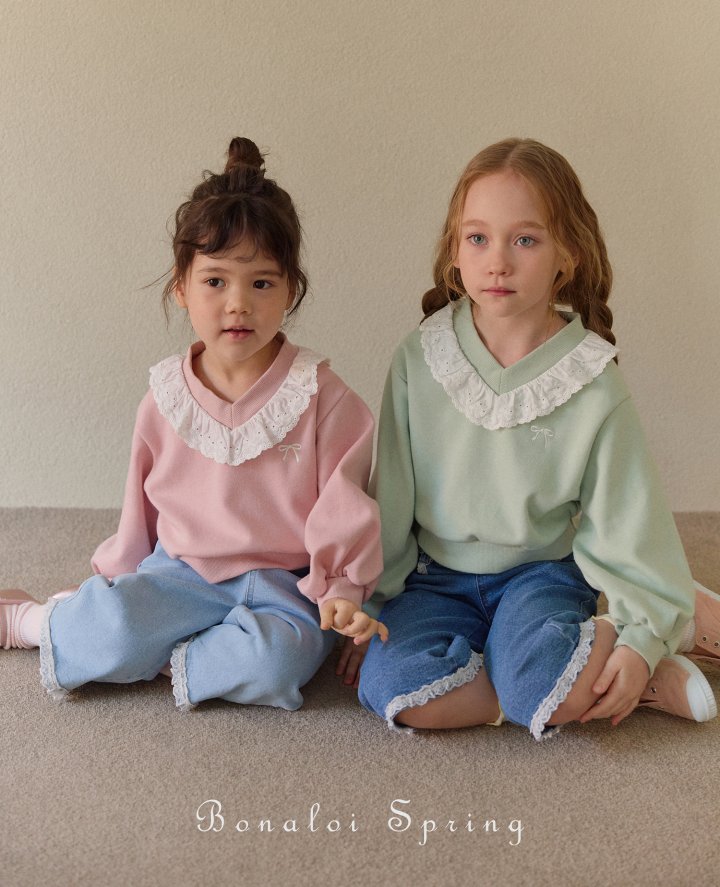 Bonaloi - Korean Children Fashion - #childofig - Ribbon Lace V Sweatshirts - 7